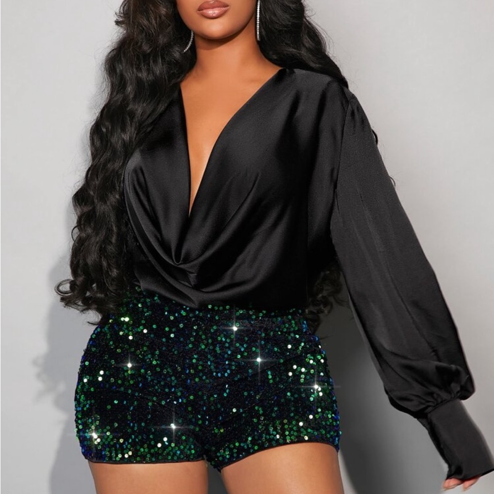Elegant Classic Drape Cowl Neck Cuff Ling Sleeve Top Blouse Shirt